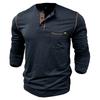 Men's T-shirt Long Sleeved Henley Shirt Color Blocked Knit T-shirt for Men