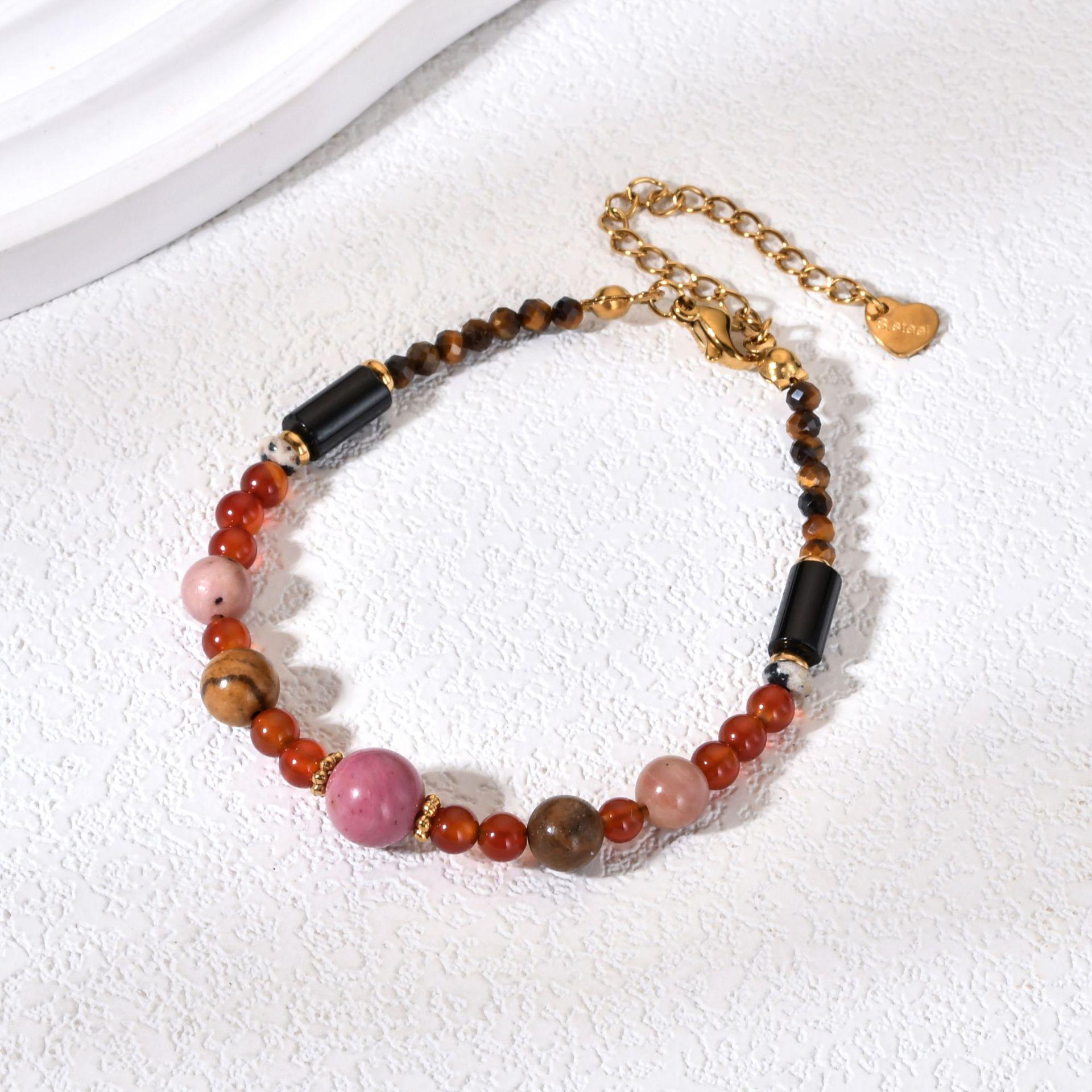 Ethnic Maillard Tiger Eye Stone Beaded Bracelet - Retro High-End Style for Women