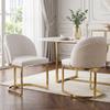 2 Esszimmerstühle, geeignet für Restaurants, Wohnzimmer, Cafés, moderner Stil, goldfarbene verzinkte Stuhlbeine, Chenille-Stoff, beige + gold