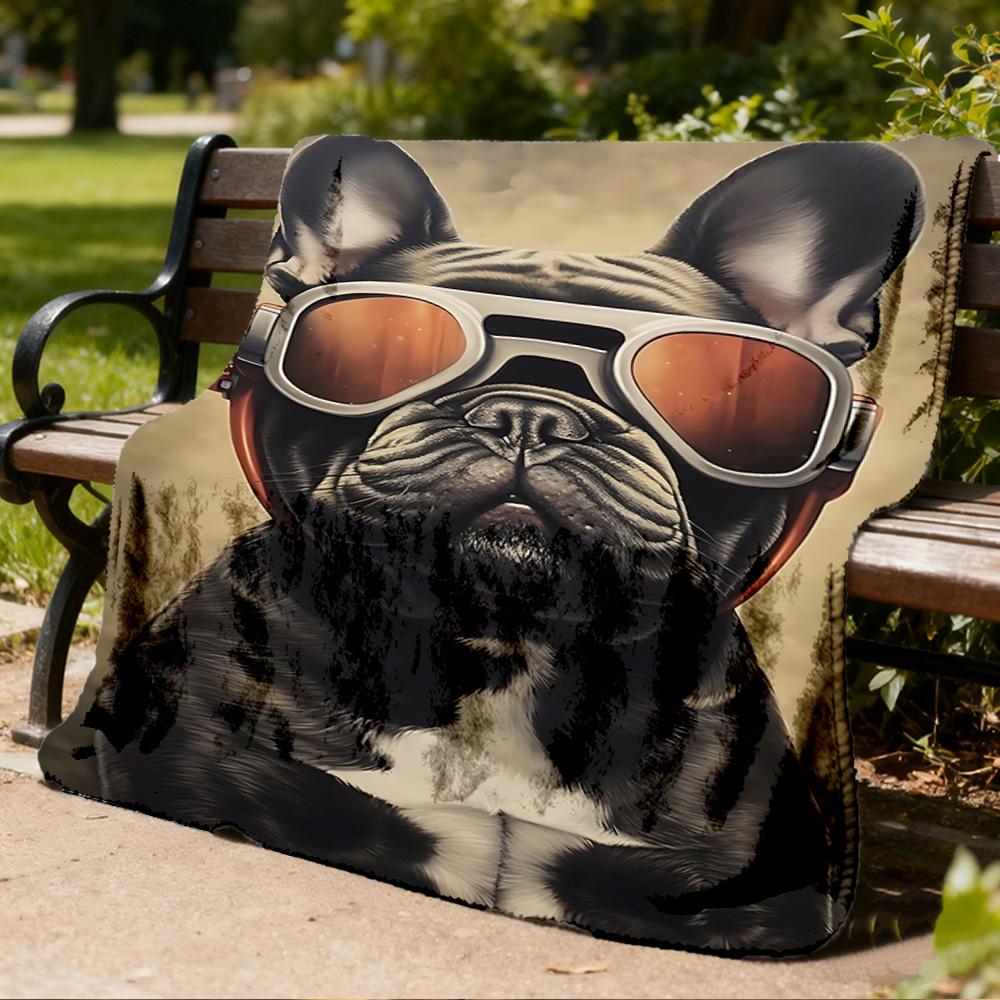 1pc French Bulldog Print Outdoor Blanket, Lightweight Polyester,