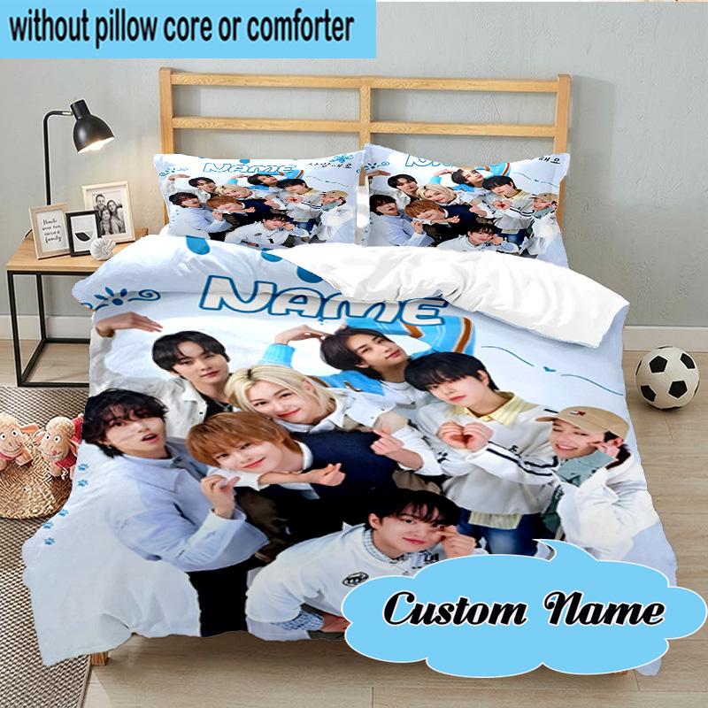 Custom Name 3PCS K-pop Stray Style Collective Bedding Set, Including 1pc Duvet Cover And 2pcs Pillowcases, Suitable for Dorms and Bedrooms Gift