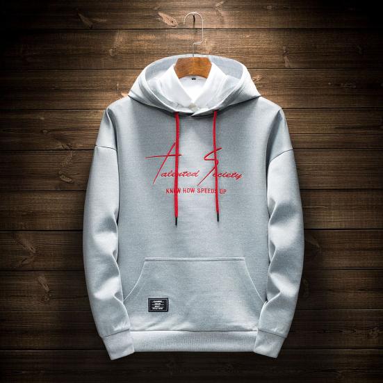 Men Autumn Hoodie Solid Color Letter Pattern Hooded Hat Long Sleeves Loose Streetwear Elastic Cuff Warm Winter Hoodie Men Clothes