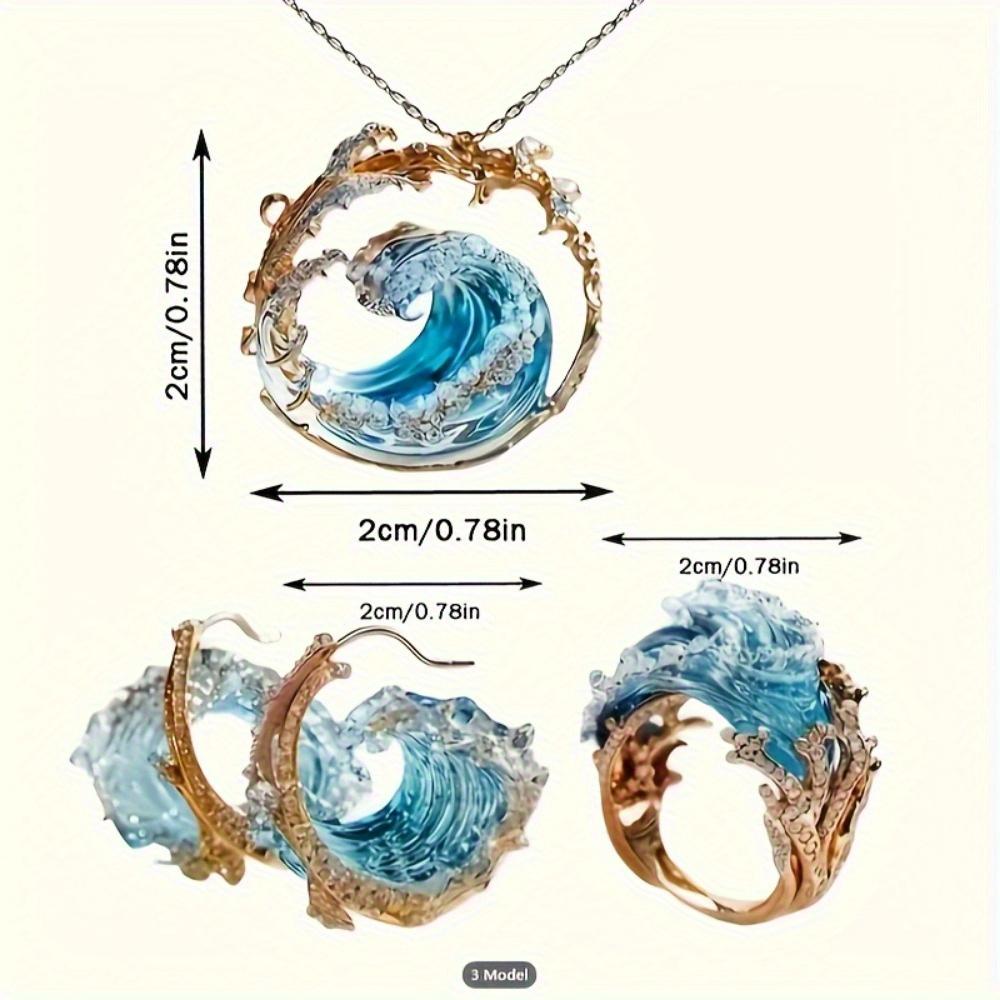 Joyería Inspirada en el Océano Estilo Bohemio Collar de Olas Azules Pendientes y Anillo Ideales Para el Uso Diario y Fiestas Regalo Perfecto Para Ella