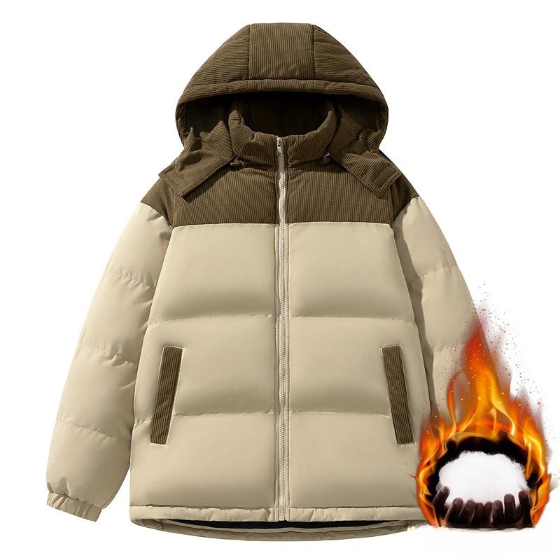 

Вельветовая хлопковая куртка мужская зимняя трендовая свободная цветная блокировка разгрузочная кепка хлопковая куртка куртка мужская мода повседневная куртка 3XL