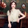 Fashion New Summer Chinese Style Short Sleeve Stand Collar Embroidery Chiffon Blouse Shirt Women Tops J388
