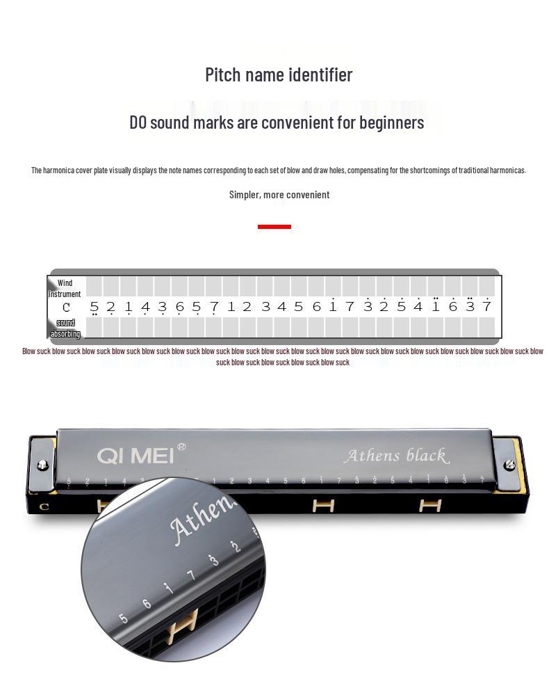 Chimei 24-Hole Double Reed C Key Harmonica for Adults & Beginners