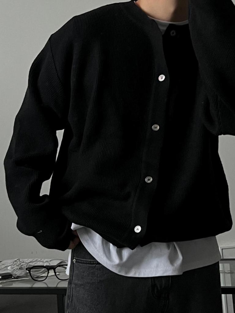 Men's High-End Woolen Cardigan - Round Neck, Autumn/Winter Casual Knitwear