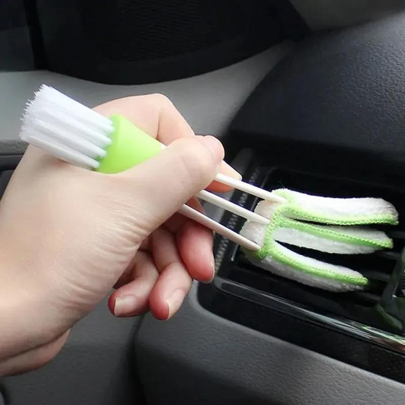 Multifunction Car Air Vent Cleaner Removable Cloth Cover Portable Cleaning Brush For Car Mini Double-end Micro Fiber Vent Duster