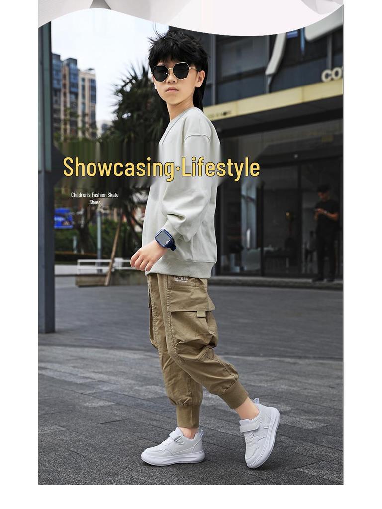Boys' 2024 White Breathable Campus Sneakers - Casual Autumn Sports Shoes for Kids