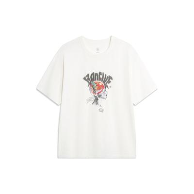 Li Ning Badfive Taktisches T-Shirt mit Buchstabenprint, lässig locker, Rundhalsausschnitt, Herren-Oberteile, Off-White AHSU431-2