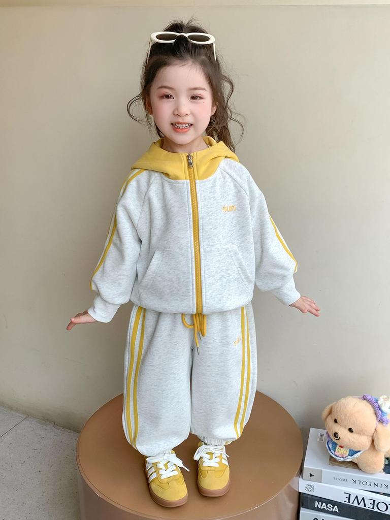 2025 Trendy Girls' Autumn & Spring Outfit: Korean Style Coat & Sweatpants Set