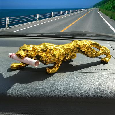 Figurina di Leopardo in Resina Dorata – Decorazione Animale Feng Shui della Ricchezza per Casa, Ufficio e Auto