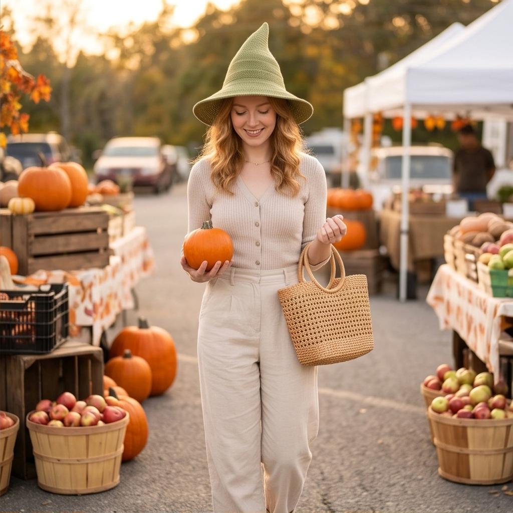 Foldable Knit Pointed Witch Hat for Halloween - Size