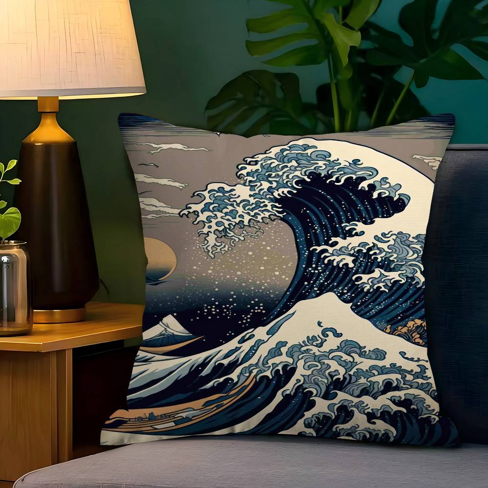 Vintage Ukiyoe The Great Wave Off Kanagawa Pillowcase Toon Gift Cushion Cover Bedroom Home Sofa Chair Seat Decor Pillow Case