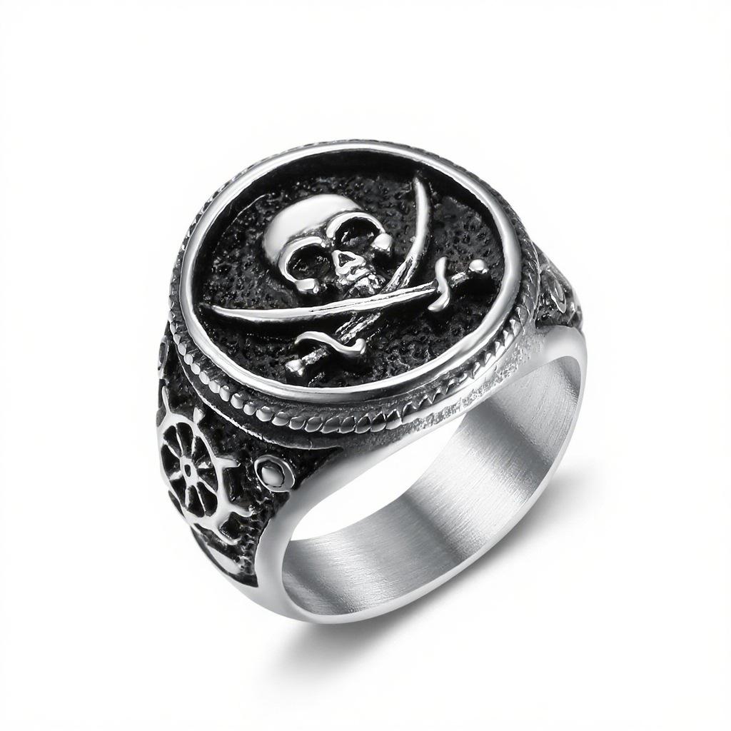 

Pirate Themed Skull Signet Ring Men s Vintage Stainless Steel Large Size Index Finger Ring No. 13