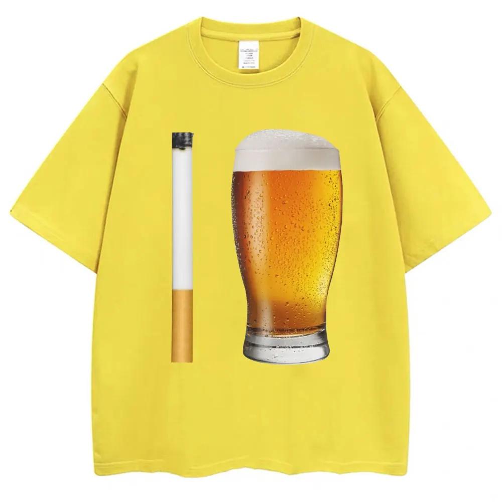 Funny Meme Tshirt Cigarette And Beer Humor Joke Print T Shirt Unisex Unisex Fashion Oversized Cotton Casual Short Sleeve Streetwear