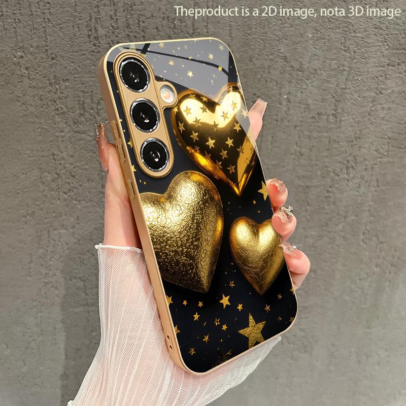 Venus Heart Pattern 2D Gold Glass Phone Case for Samsung S26 S25 S24 S23 S22 S21 S20 A56 A36 A16 - Durable Protective Cover