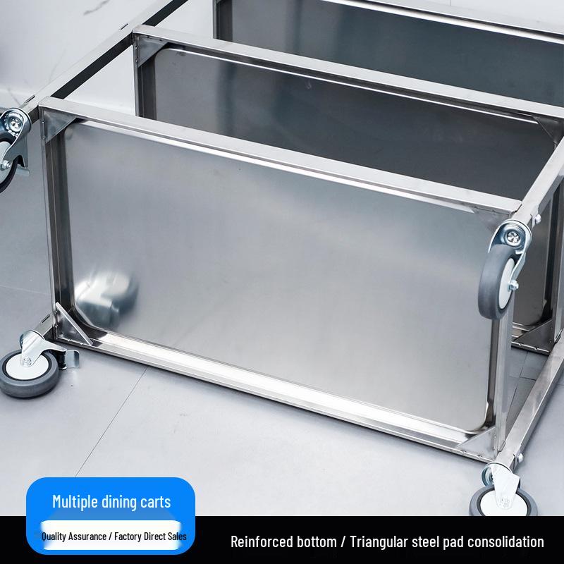 Three-tier Stainless Steel Service Cart: Meal, Food, Beverage, and Dish Collection Trolley for Restaurants and Hotels.