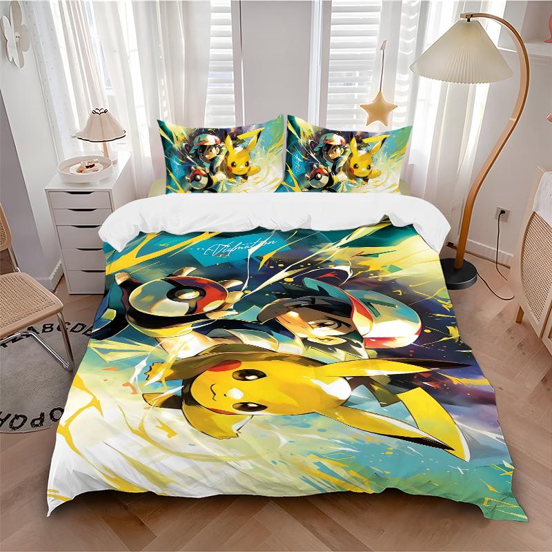 3Pcs Superhero Pikachu Adventure Bedding Set Soft Fabric Duvet Cover Pillowcases Home Xmas Halloween Gift 1 Duvet Cover 2 Pillowcase S1271