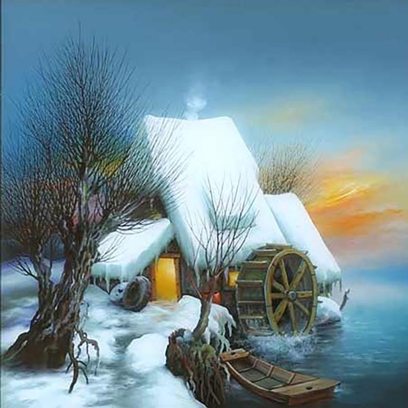 DIY 5D Diamond Painting Cross Stitch Kit Snow Scene Diamond Embroidery Full Round Drill Mosaic Rhinestone Wall Art Home Decor