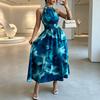 European and American women's 2026 summer halter waist-cinching sleeveless ruffle dress