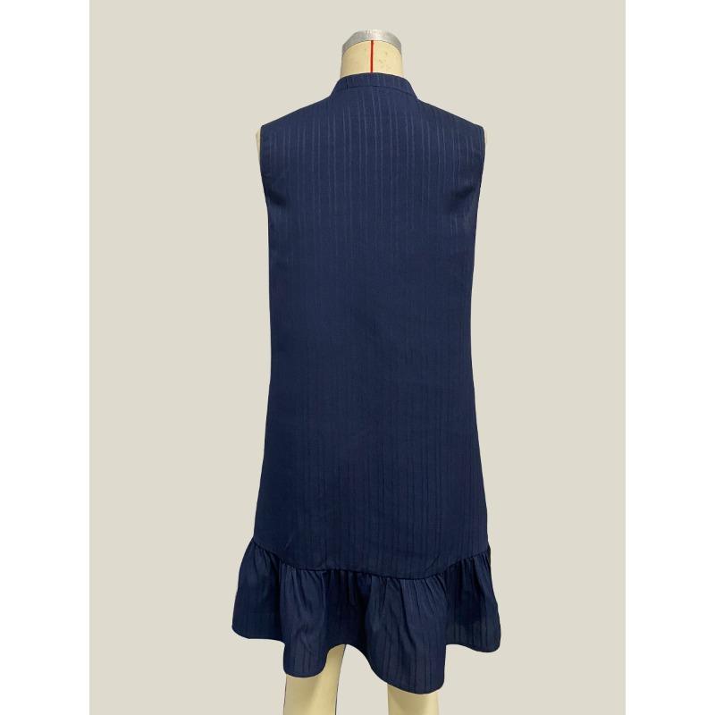 Ärmelloses Kleid im Urlaubsstil für Damen im Frühling und Sommer mit V-Ausschnitt und gerüschtem Freizeitrock in A-Linie