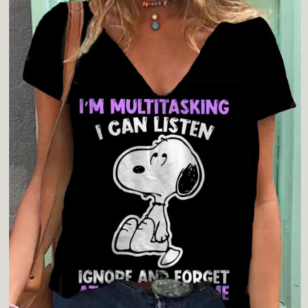 V-Neck Women's Sexy T-shirts Short Sleeve Breathable Simple Snoopy Cartoon Print Tops T-shirt Fun Patterns 15 Color Pullover Top