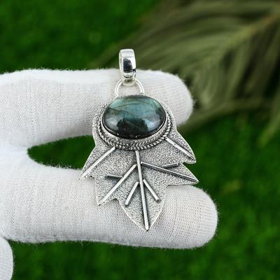 Ciondolo in Pietra Preziosa Labradorite Naturale Blu Argento Sterling 925 Gioielli Indiani