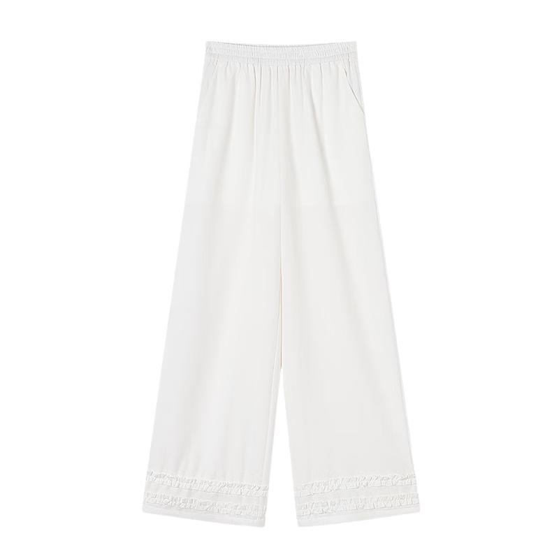 Women s High-Waist Linen Blend Drape Wide-Leg Pants M