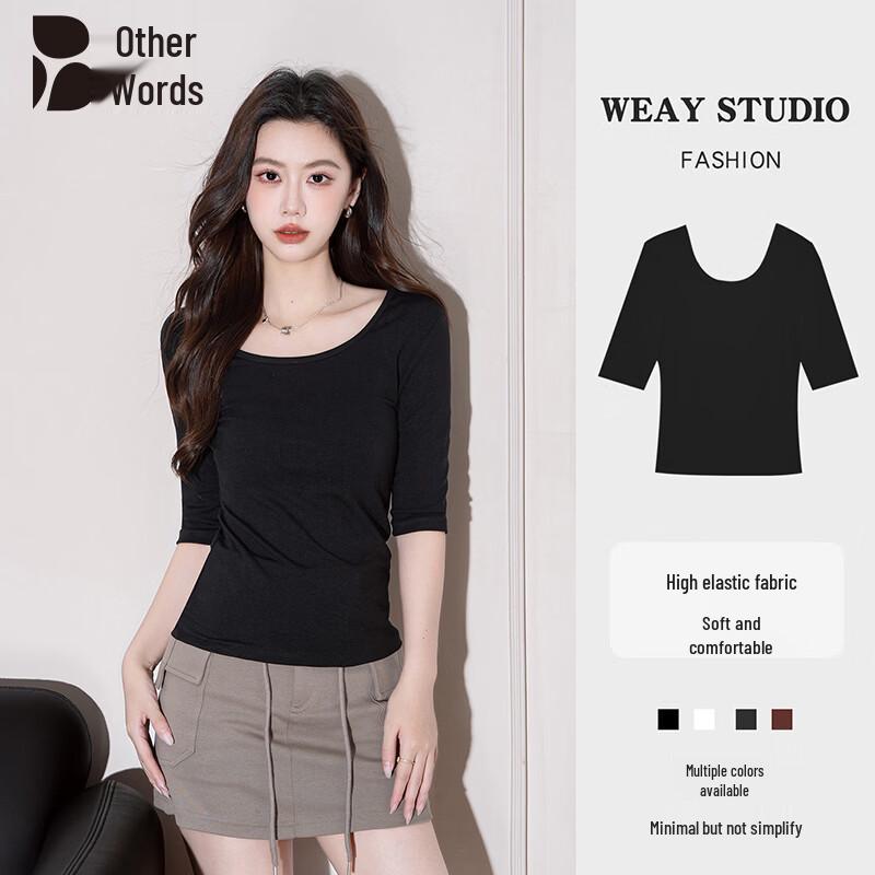 

U-Neck Mid-Sleeve Slim Fit Modal T-Shirt with Open Back XXL