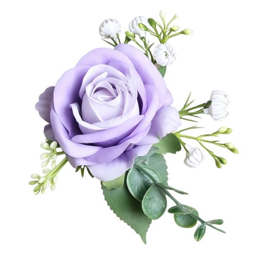 Suit Corsage Wedding Wristlet Band with Faux Pearl Embellished Simulated Roses Bride Groom Romantic Floral Accessories Prom Decoration