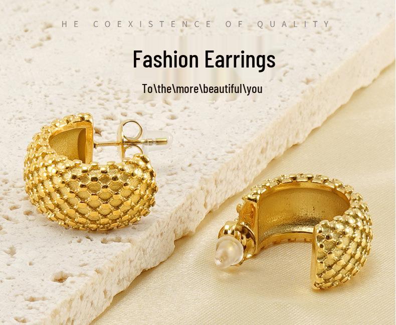 18K Gold Polka Dot Titanium Steel Hoop Earrings - Simple European & American Style