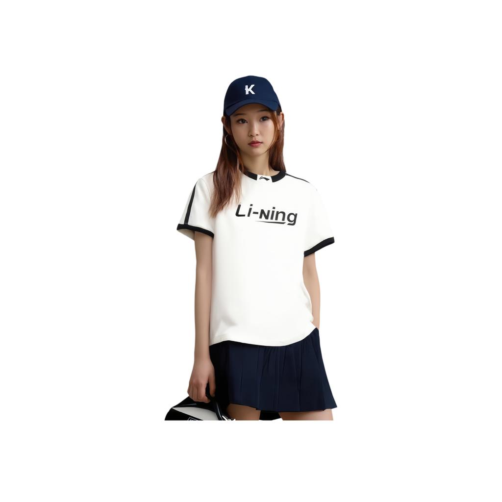 Li-Ning Sport Lifestyle Series High Street American Vintage Casual Versatile Comfortable Short Sleeve T-Shirt Women T-Shirts Off-White Black AHSVB44-1