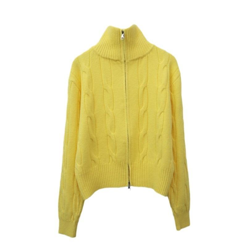 Thickened double zipper twist knitted cardigan autumn and winter new design soft waxy gentle wind sweater jacket women