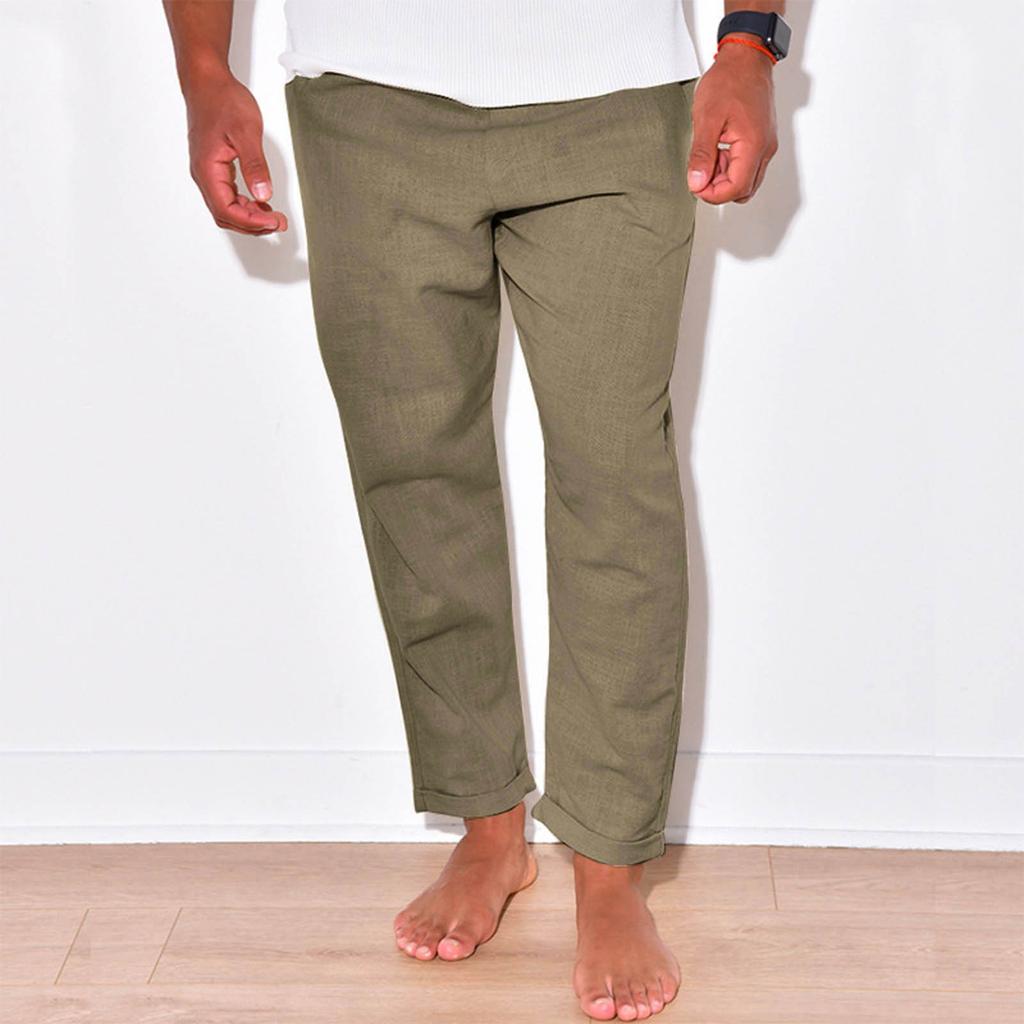 Men's Casual Linen Pants Loose Straight Summer Beach Yoga Pants Breathable Sweatpants