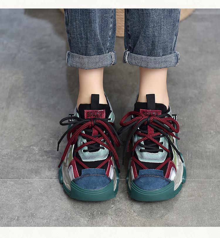 Women's Retro Genuine Leather Dad Sneakers - Autumn 2025