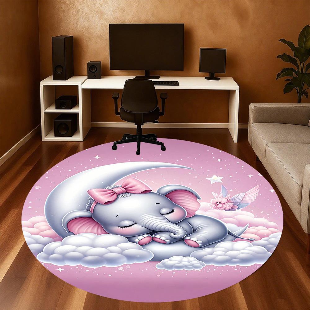 1PC Elephant Moon Clouds Round Chair mat Area Rug - Non-Slip, Floor Mat for Office, Bedroom, home decor Christmas Gift c0528022