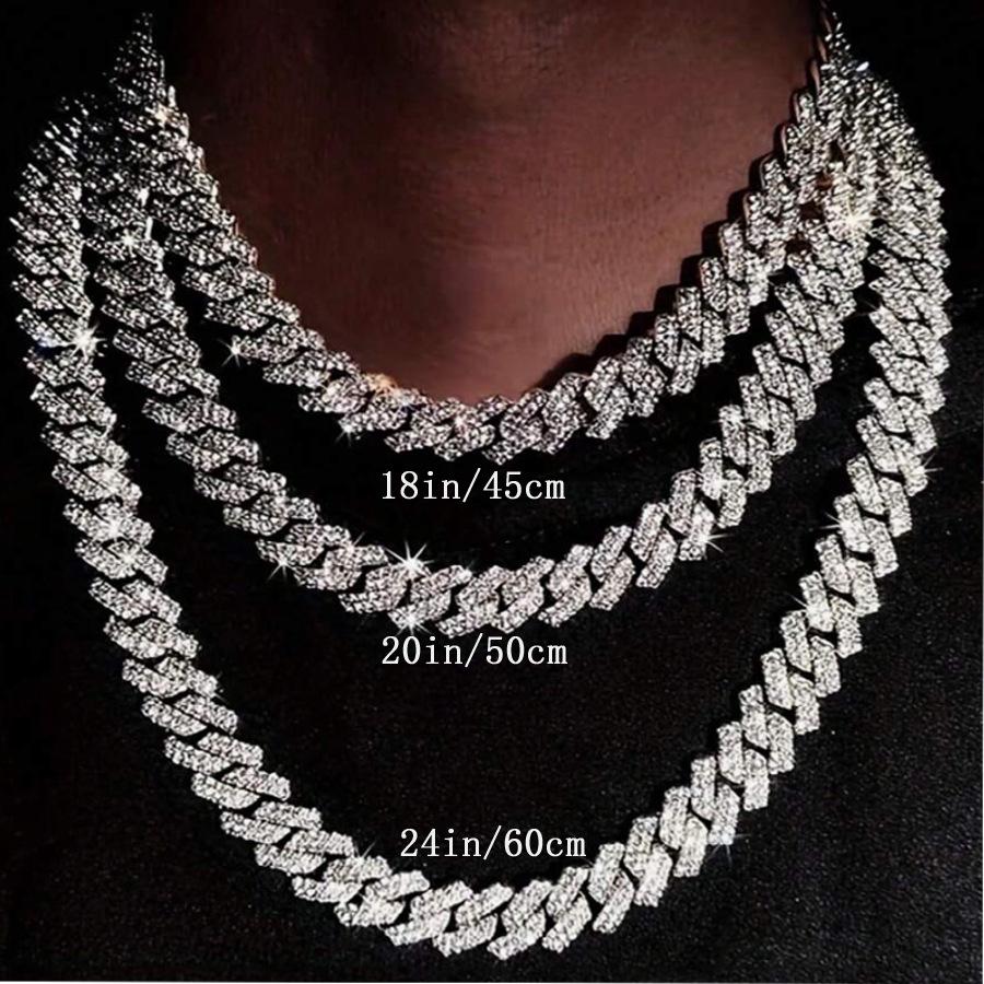 

15mm Men s Double Row Diamond Alloy Cuban Chain Necklace