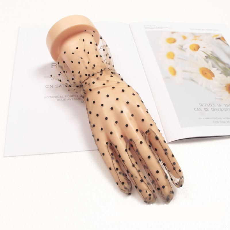 Mănuși Scurte Sexy Negre cu Buline Dantelă Respirabile Ciclism Protecție Solară Mănuși Mirese Nuntă Mănuși Subțiri Transparente