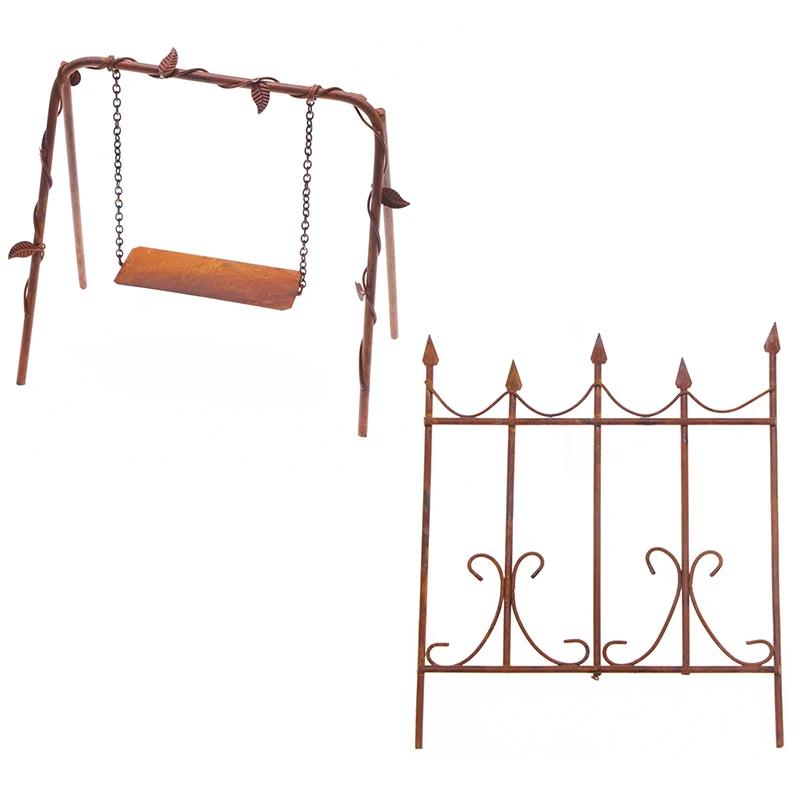 

1:12 Миниатюрные качели из кованого железа, кованый забор из ржавчины, качели, мебель, модель для дома, декор, игрушка, кукольный дом, аксессуары swing and fence