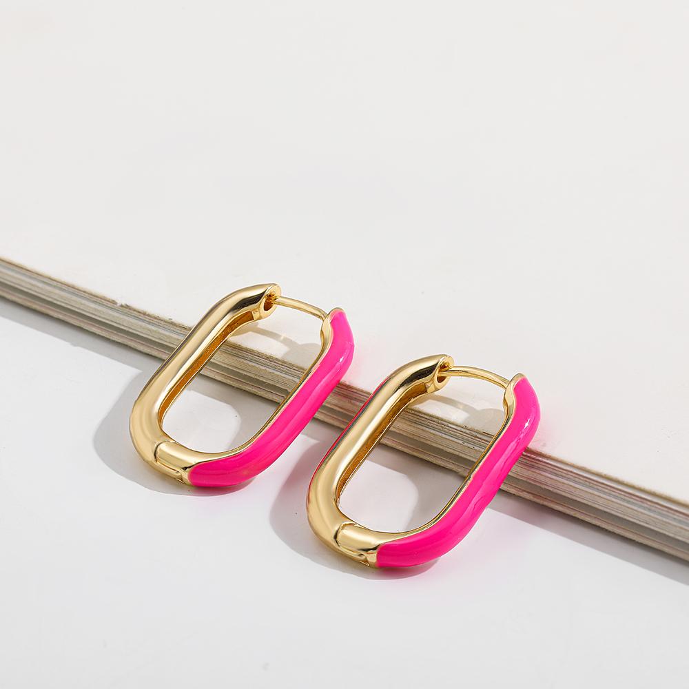 Minimalist U-shaped Colorful Huggies Ear Buckle for Women Half Enamel Glaze Gold Plated Hoop Earrings Piercing Jewelry Gift