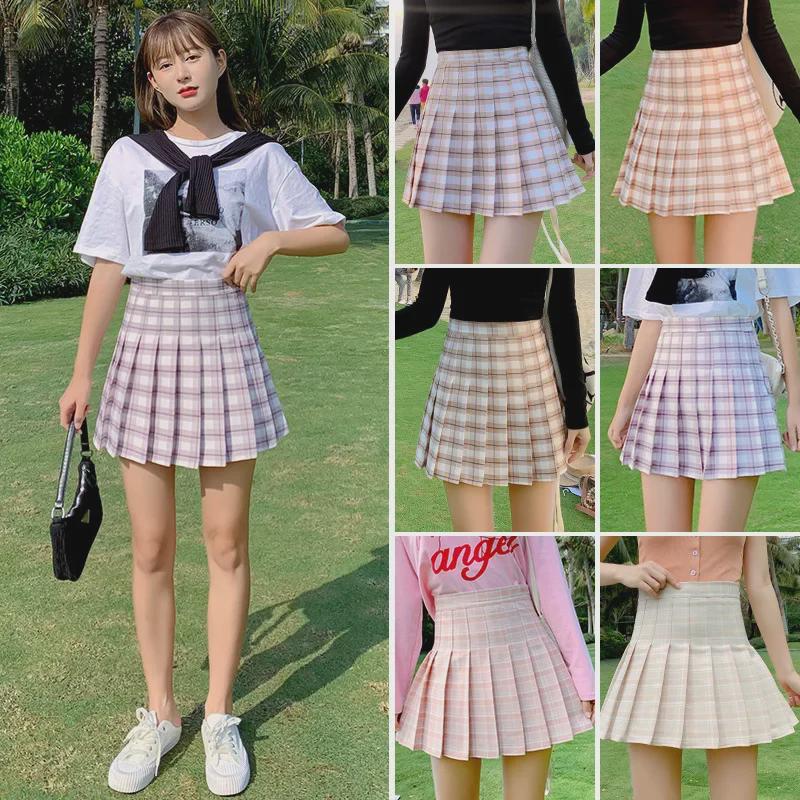 Women's High Waist A-Line Skirt - Summer 2025 Plaid Pleated Design