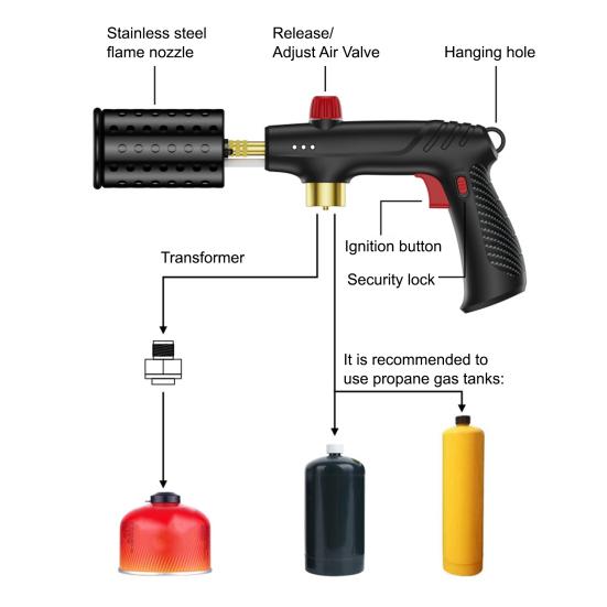 Maçarico a Propano Potente Maçarico de Cozinha para Carvão com Trava de Segurança Multifuncional Maçarico de Soplete para Chef Gadgets de Cozinha para Churrasqueira Sous Vide BBQ