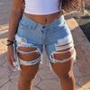 Women Elastic Destroyed Hole Leggings Short Pants Denim Shorts Ripped Jeans