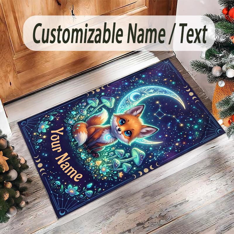 Fox Theme Crystal Velvet Floor Rug Personalized Custom Name Text Warm Carpet Home Decoration