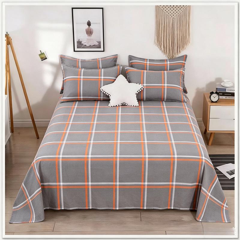 Plaid Thickened Coarse Cloth Bed Sheet Set - 4 Pieces, Breathable & Skin-Friendly for Dorms
