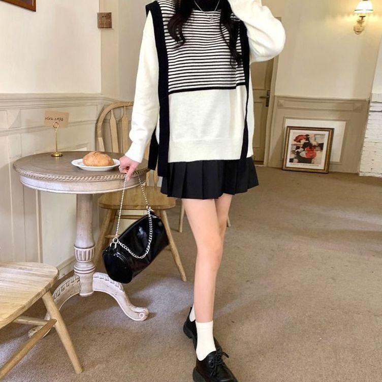 Striped Sweater for Women Autumn Winter Design Sense Niche Soft Texture Outer Wear Loose Crew Neck Knit Top