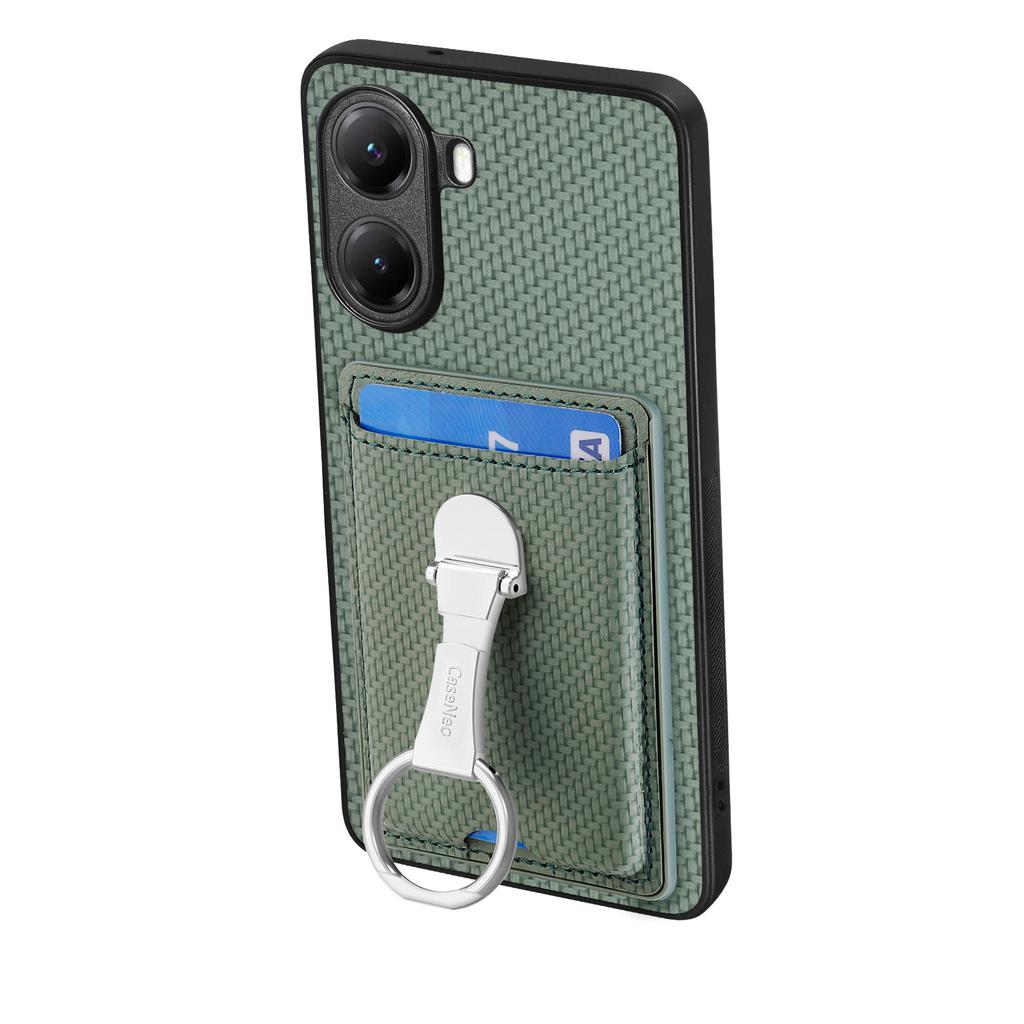 For Xiaomi Poco X7 Pro 5G/Xiaomi Redmi Turbo 4 5G Bakdeksel i skinn med støtte og kortlommer Karbonfibermønster