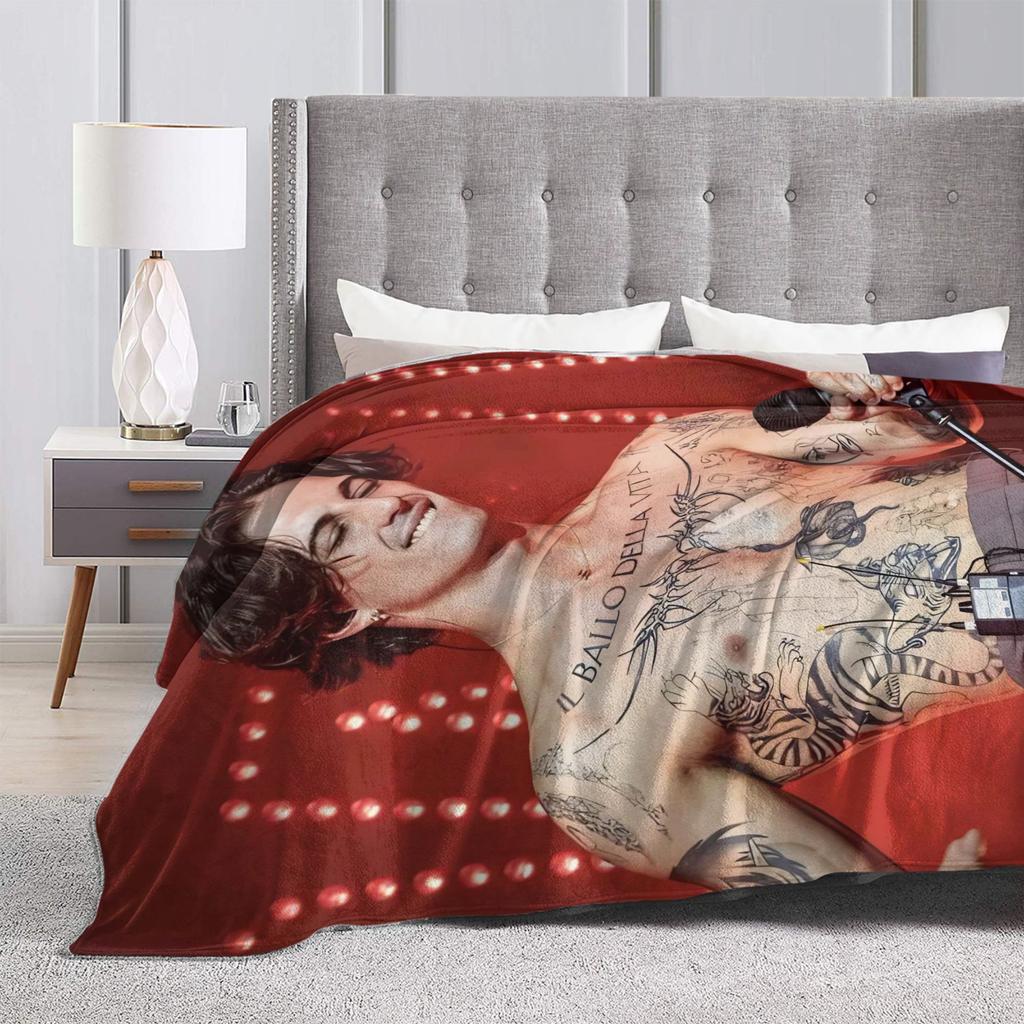 Damiano David Warm Soft Blanket  Kids Plush Throw Blanket Funny Home Decor Flannel Bedspread Sofa Bed Cover