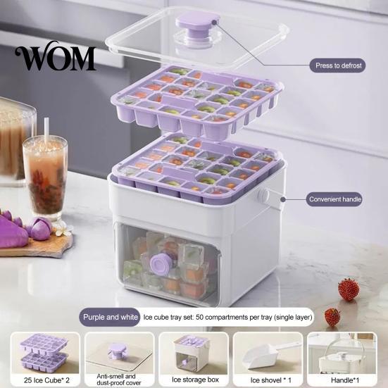 Odor Resistant Ice Tray 2-In-1 Tray, Maker And Storage Bin Set, Large Capacity 25-Cell Portable Box One-Click Easy Release Cube Maker, for Camping